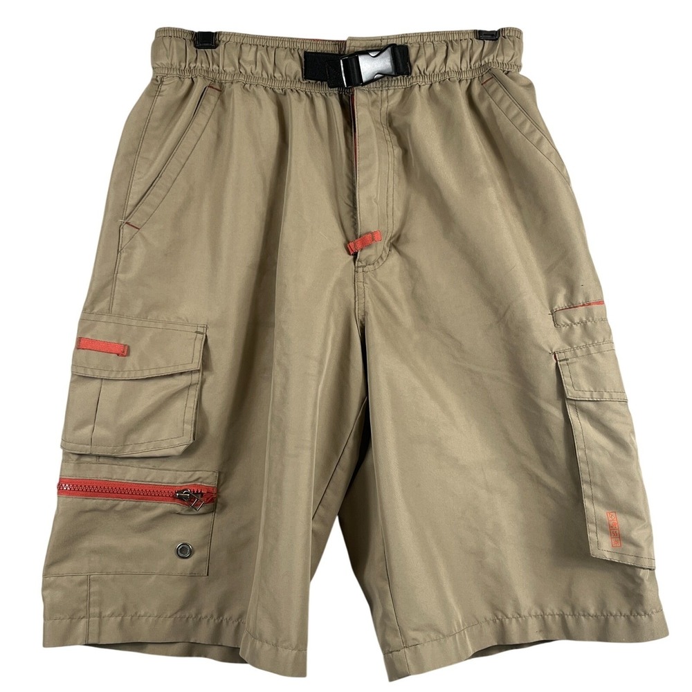 AP Co Boys L Cargo Shorts Elastic Waist Multi Pocket Khaki Orange Surf Skate